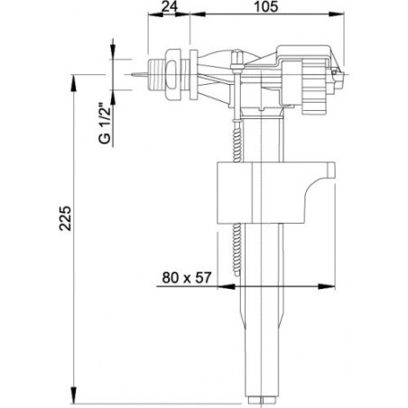 Šoninio pajungimo WC pripildymo mechanizmas ALCA PLAST, sriegis 1/2""