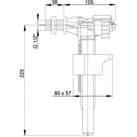 Šoninio pajungimo WC pripildymo mechanizmas ALCA PLAST, sriegis 1/2""