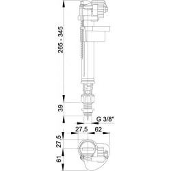 Apatinio pajungimo WC pripildymo mechanizmas ALCA PLAST, sriegis 3/8""