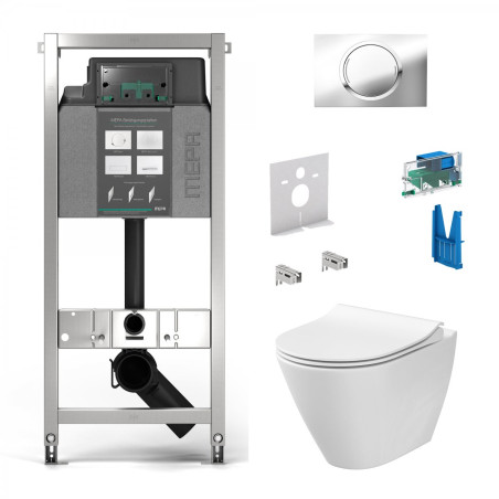 Potinkinis unitazo rėmas MEPA VeraVIT 6 in 1, chromuotas + pakabinamas unitazas CERSANIT City Oval