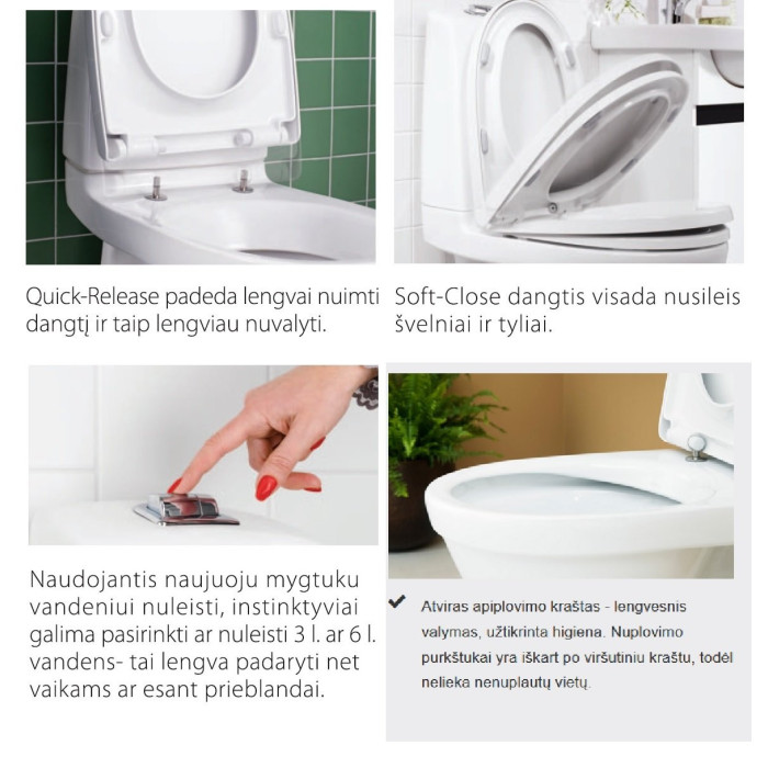 Pastatomas unitazas GUSTAVSBERG Nautic 1510 C+ Hygienic Flush su soft close dangčiu