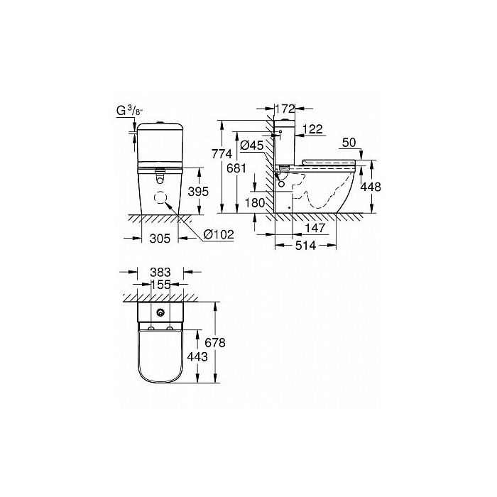 Pastatomas unitazas GROHE Euro Ceramic su dangčiu, 39462000
