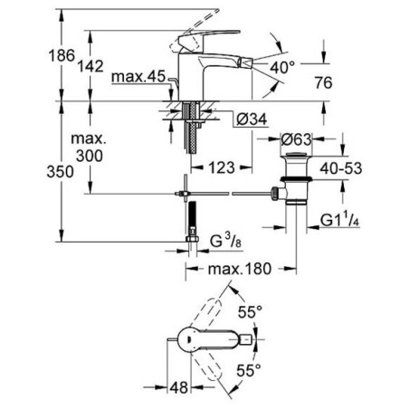 Bidė maišytuvas su dugno vožtuvu GROHE Eurostyle Cosmopolitan, S-dydis, 33565002