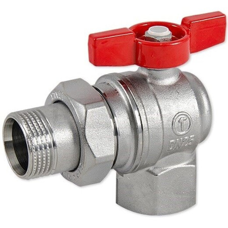 Rutulinis ventilis kampinis su išardoma veržle GIACOMINI 1/2" v/išor., trumpa rankena