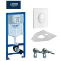 Potinkinis GROHE Rapid SL rėmas su baltu mygtuku ir klozetu DEANTE Peonia Rimless