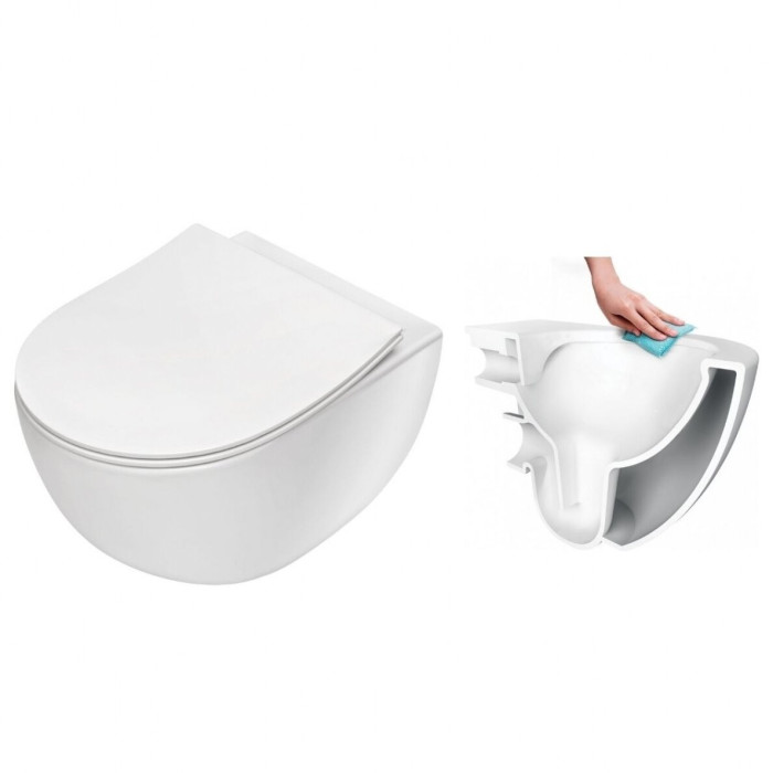 Potinkinis GROHE Rapid SL rėmas su chromuotu mygtuku ir klozetu DEANTE Peonia Rimless