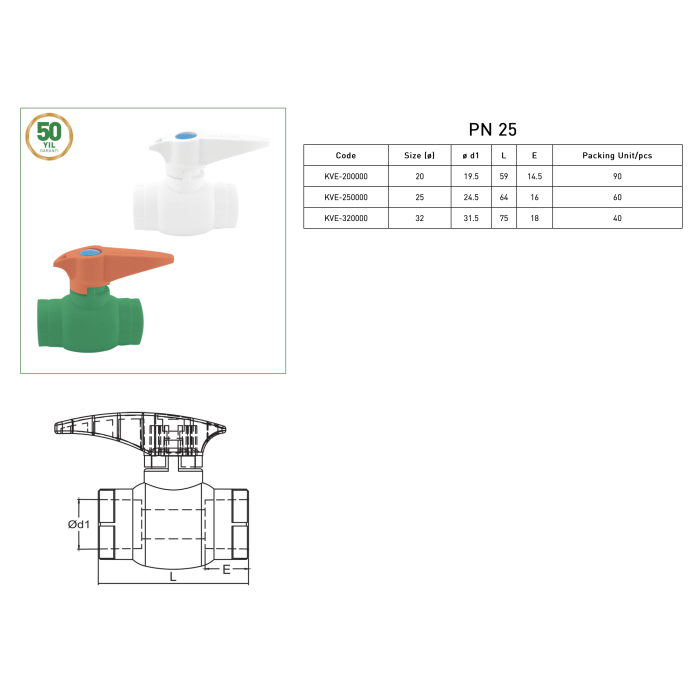 Rutulinis ventilis lituojamas PPr 25