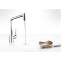 Virtuvinis (plautuvės) maišytuvas su ištraukiamu snapu HANSGROHE Metris Select 320, nerūdijančio plieno spalvos, 14820800