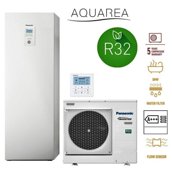 J naujausios kartos šilumos siurblys oras - vanduo 7 kW PANASONIC su integruotu 185 l boileriu, vienfazis
