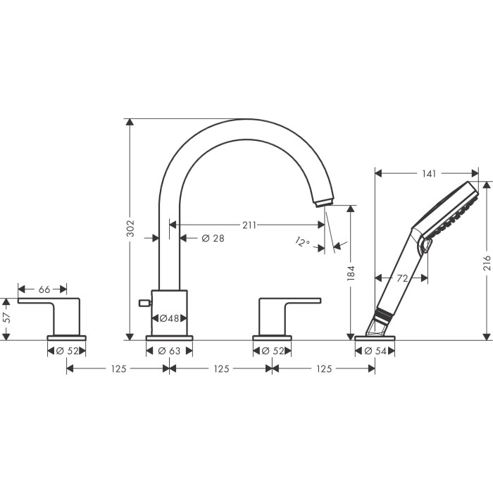 Vonios maišytuvas HANSGROHE Vernis Shape chromuota, 71459000