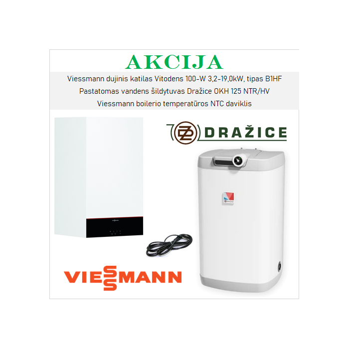 Akcijinis VIESSMANN 19 kW ir DRAŽICE 125 l šildymo įrangos komplektas