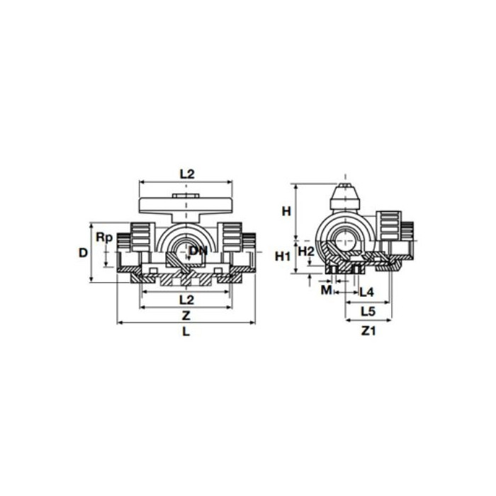 Rutulinis ventilis T formos PVC-U PİMTAŞ 50 mm (PN16), vandeniui