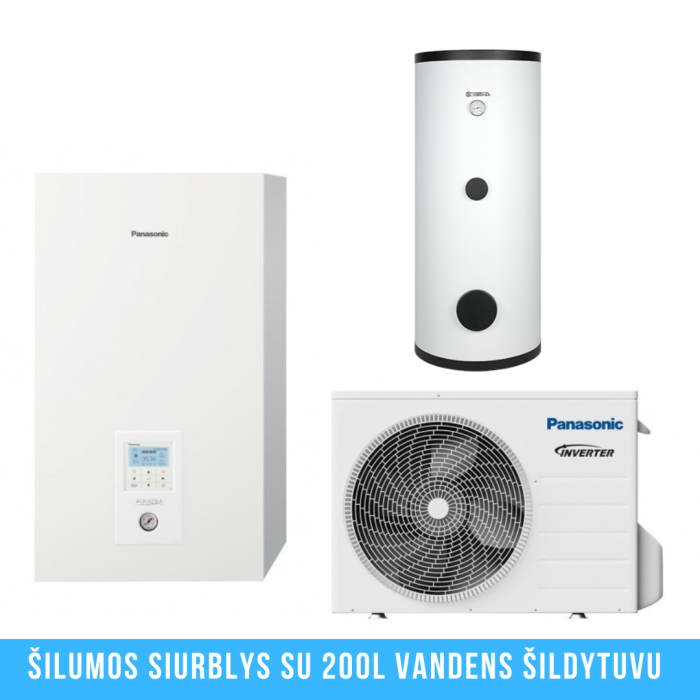 Šilumos siurblys oras - vanduo 7 kW PANASONIC, su 200 l talpa, vienfazis