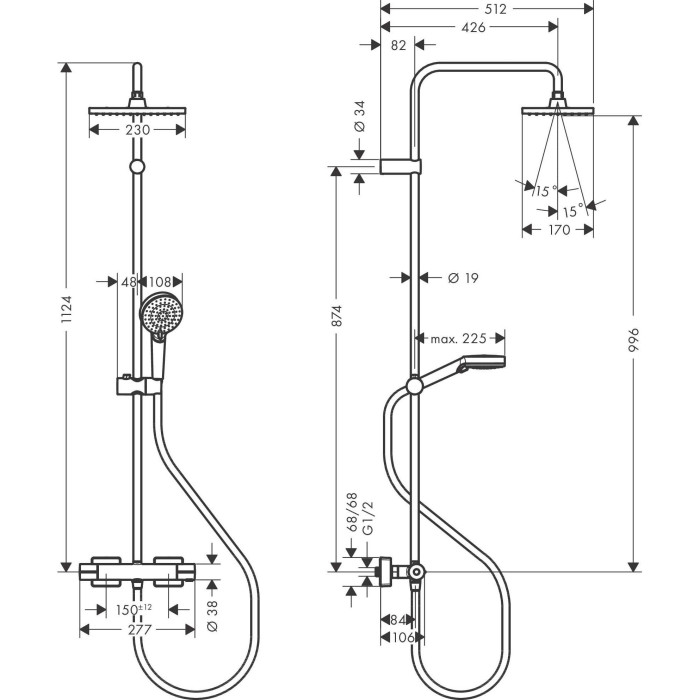Termostatinė dušo sistema HANSGROHE Vernis Shape 230, 26286670