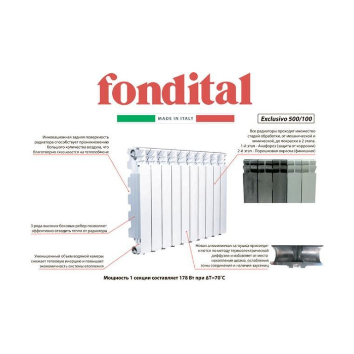 Aliuminis radiatorius FONDITAL Exclusifo 500/100 - 22 sekcijų