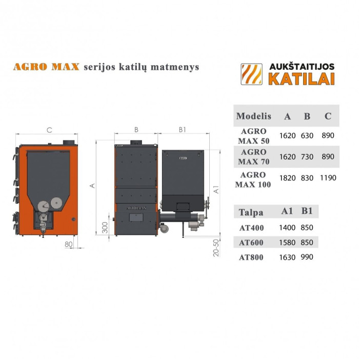 Universalus granulinis katilas AUKŠTAITIJOS KATILAI Agro Max 100 kW