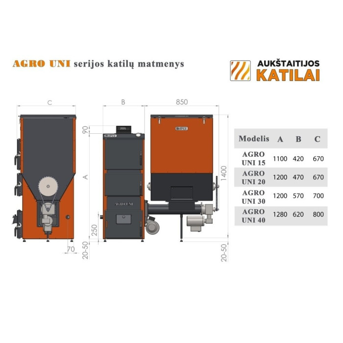 Universalus granulinis katilas AUKŠTAITIJOS KATILAI Agro Uni 40 kW