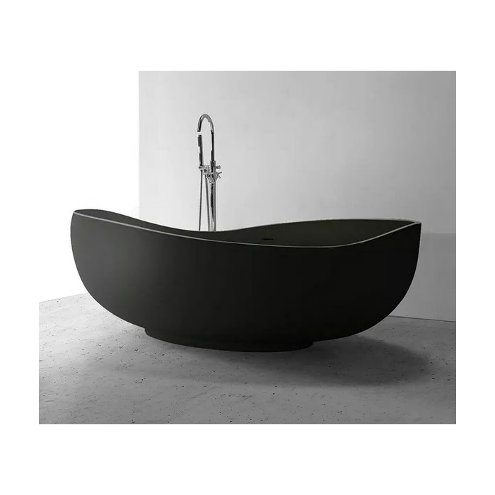 Akmens masės vonia MEPA Bend Matt-Black 184 x 112 cm su juodu matiniu sifonu