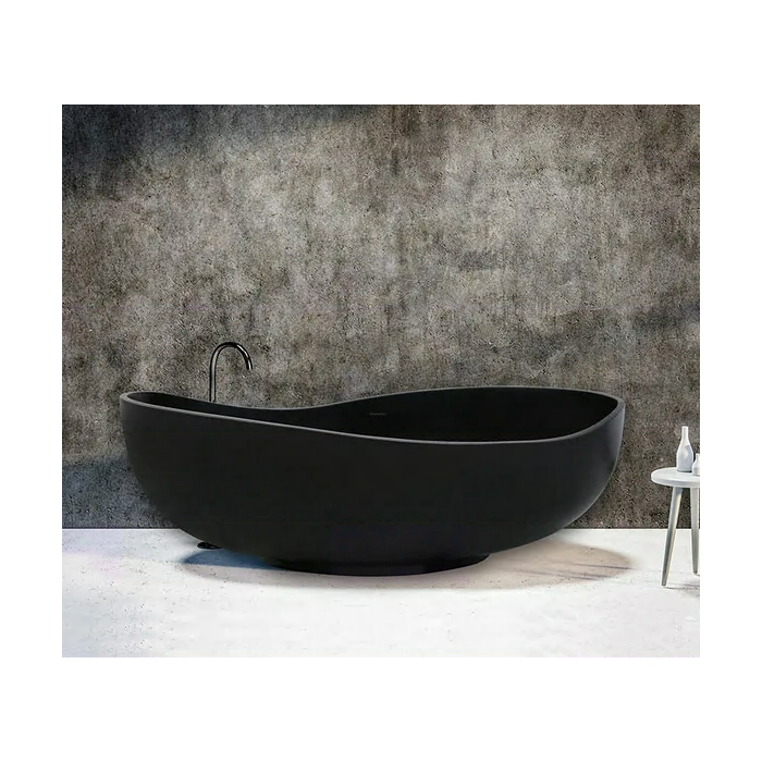 Akmens masės vonia MEPA Bend Matt-Black 184 x 112 cm su juodu matiniu sifonu