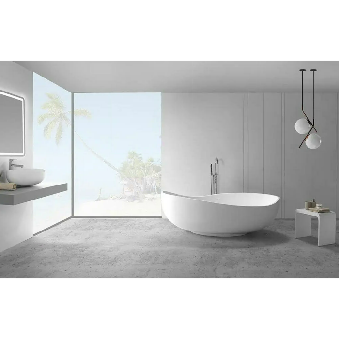 Akmens masės vonia MEPA Bend Matt-Black 184 x 112 cm su juodu matiniu sifonu