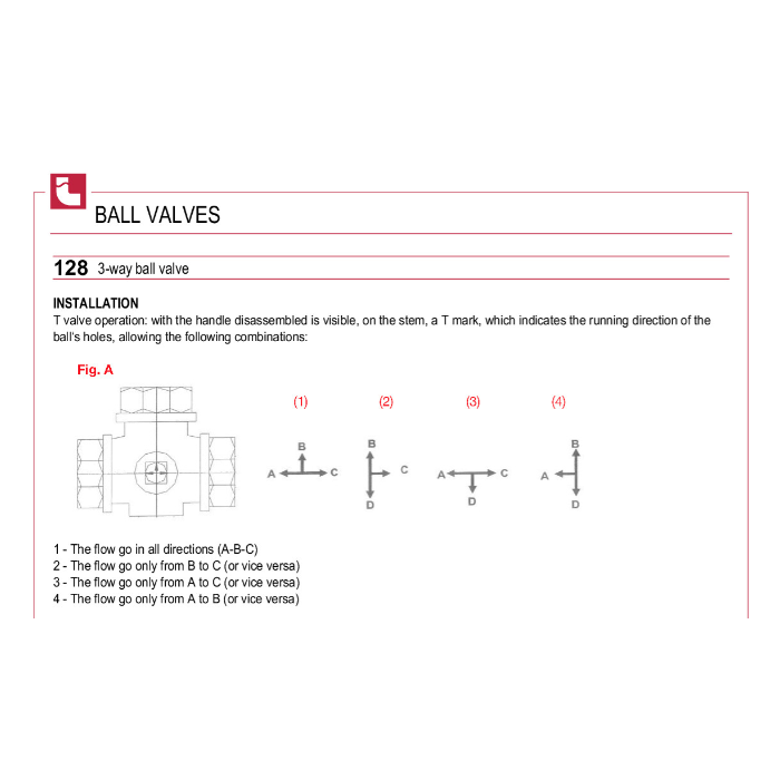 Trieigis rutulinis ventilis T formos ITAP 1" v/v/v, ilga rankena