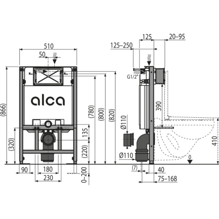Potinkinis WC rėmo komplektas ALCADRAIN (2 in 1) 85 cm aukščio