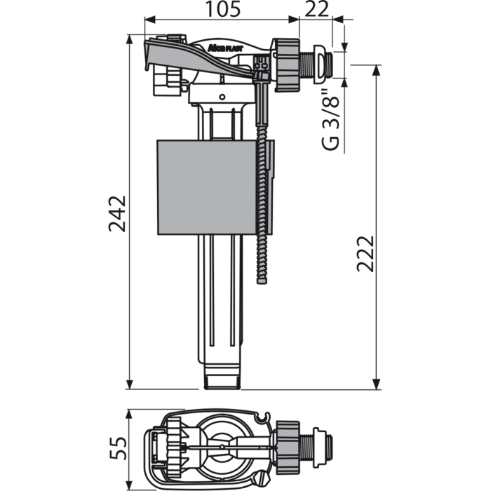 Vandens pripildymo mechanizmas potinkiniam rėmui ALCADRAIN A160P-3/8"