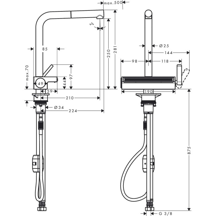 Virtuvinis (plautuvės) maišytuvas su ištraukiama žarna HANSGROHE Aquno Select M81, 73836670