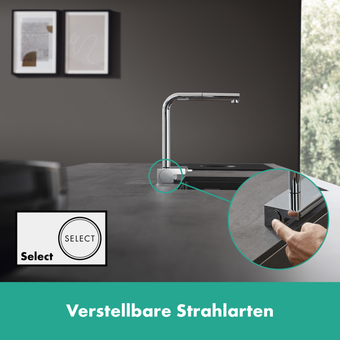 Virtuvinis (plautuvės) maišytuvas su ištraukiama žarna HANSGROHE Aquno Select M81, 73830800