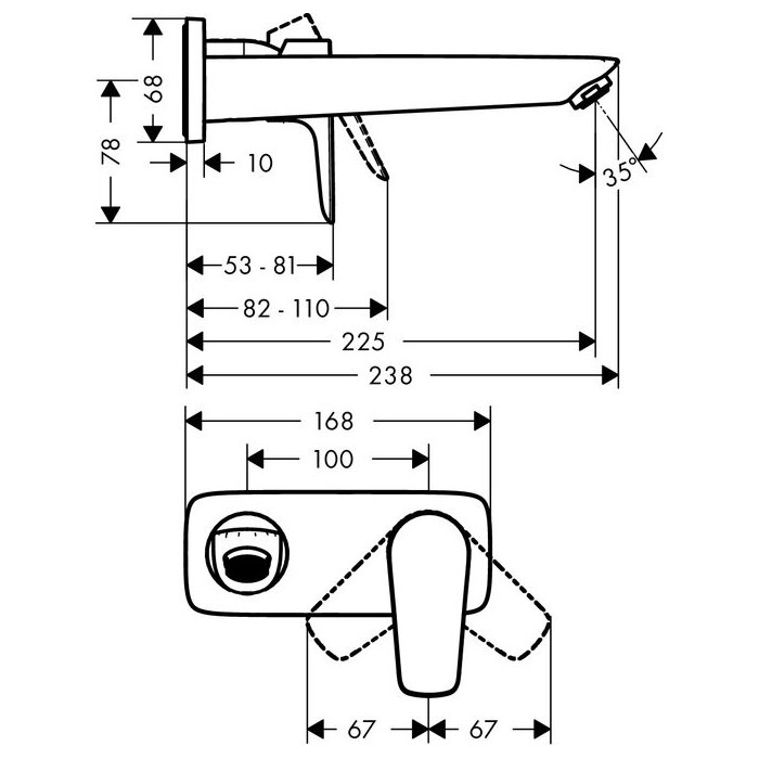 Potinkinis maištuvas praustuvui su potinkine dalimi HANSGROHE Talis E 225 mm, 71734140+13622180