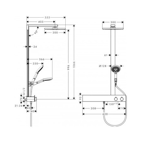 Termostatinė lietaus dušo sistema HANSGROHE Raindance E Showerpipes 1jet, 27363000