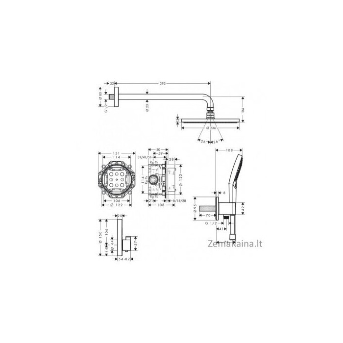 Potinkinis termostatinis dušo 7 in 1 komplektas HANSGROHE Raindance S, 27951000