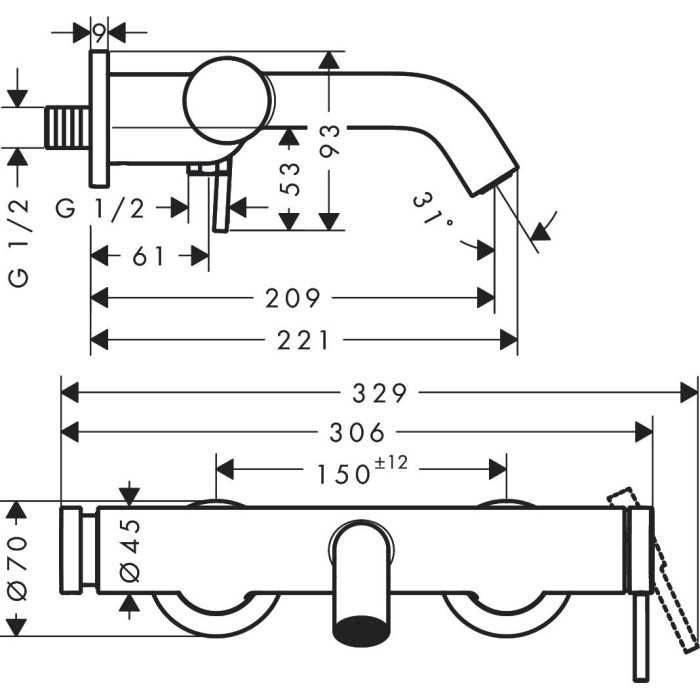 Vonios maišytuvas HANSGROHE Tecturis S, 73422700