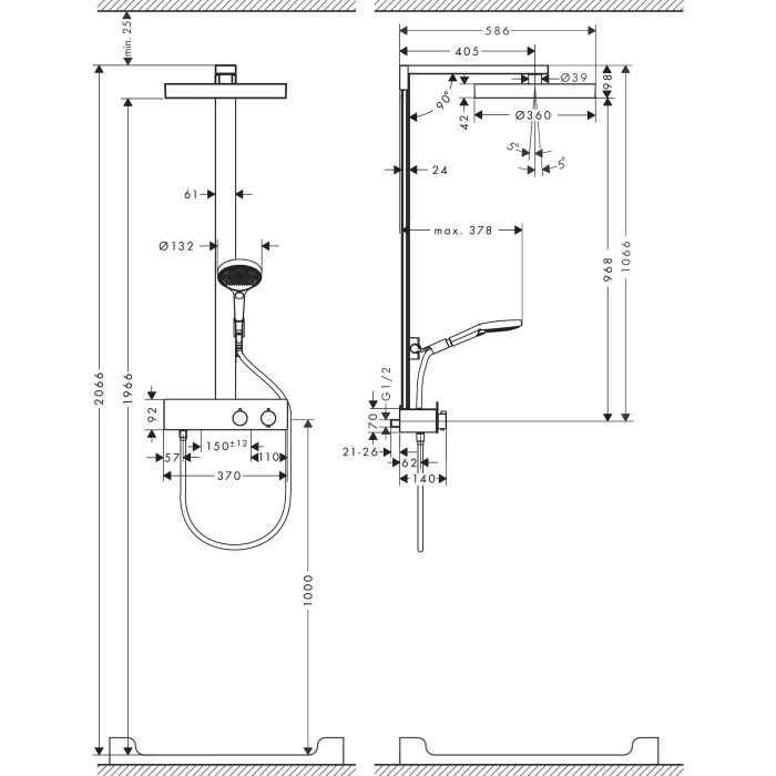 Termostatinė lietaus dušo sistema HANSGROHE Rainfinity 360 Showerpipes 1jet, 26853700