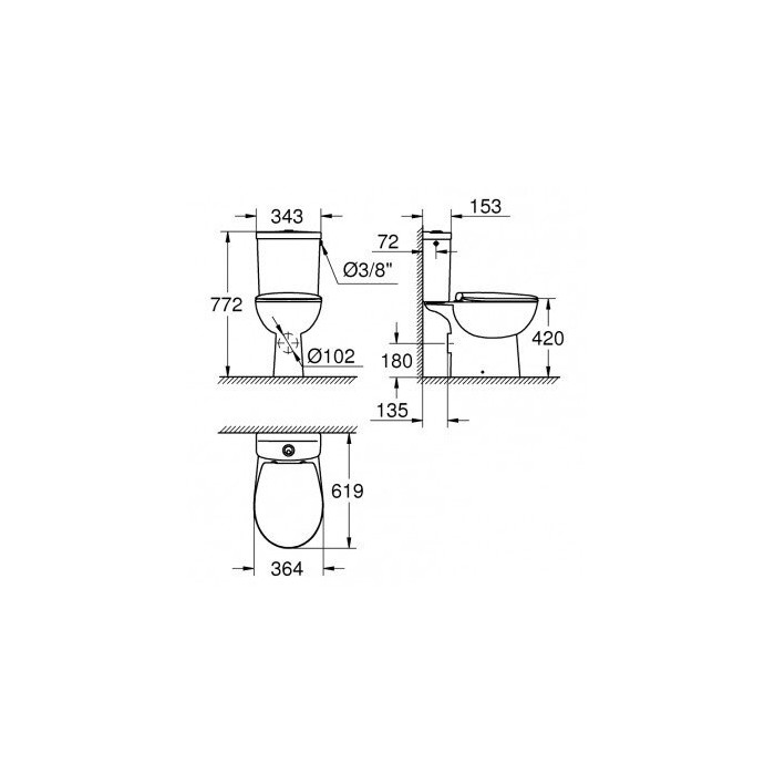 Pastatomas unitazas GROHE Bau Ceramic Rimless su softclosing dangčiu, 39496000