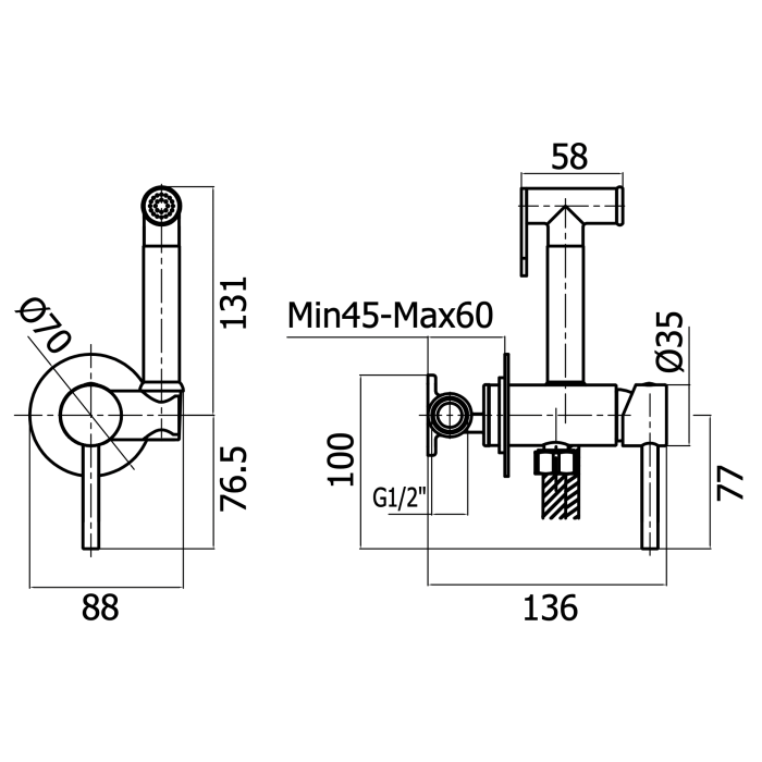 Bidetta dušelio komplektas MARINER Logica, LOG2000-RS