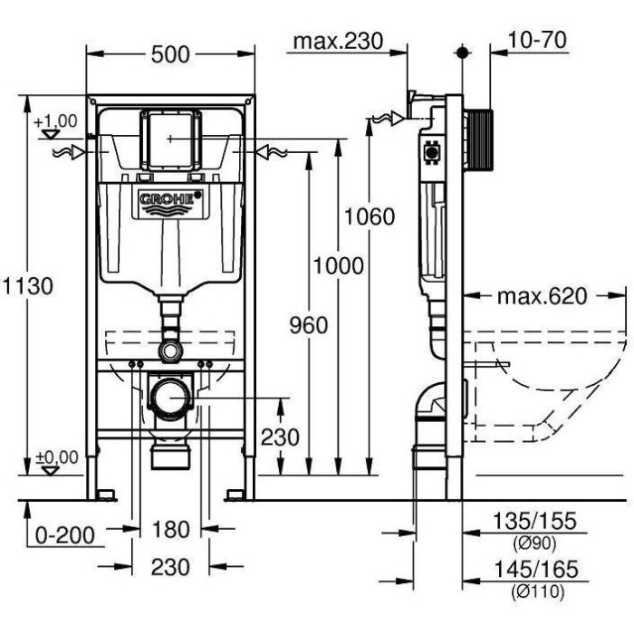 Potinkinio (WC) rėmo komplektas GROHE Rapid SL 5 in 1 Skate Cosmopolitan Phantom black