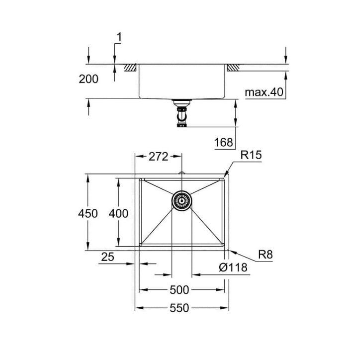 Nerūdijančio plieno plautuvė GROHE K700U, 31574AL1