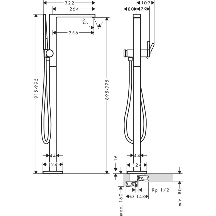 Grindinis vonios maišytuvas HANSGROHE Tecturis E, 73445000