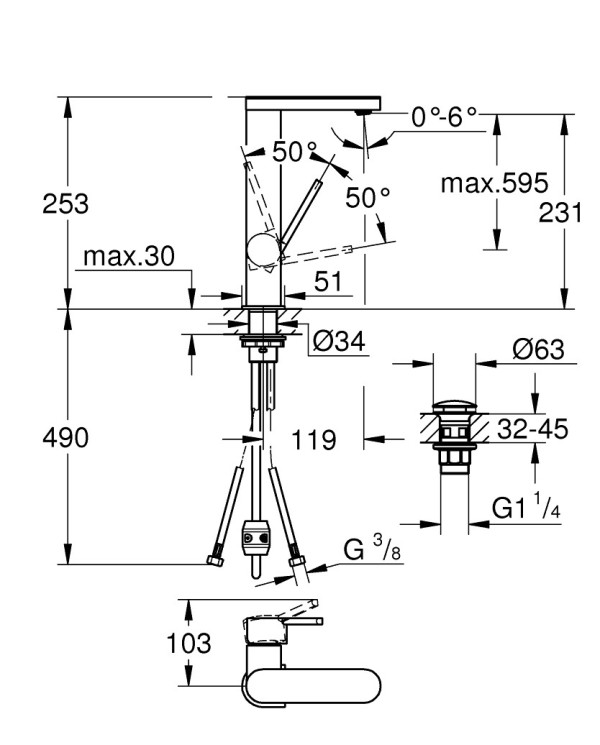 Maišytuvas praustuvui GROHE Plus L 231 mm, 23844003