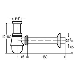 Sifonas bidė su nusėdintuvu be ventilio, chromuotas VIEGA, 1 1/4"" x 32 mm, 114619