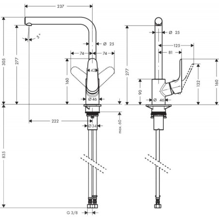 Virtuvinis (plautuvės) maišytuvas aukšta svirtimi HANSGROHE Focus, 31817670